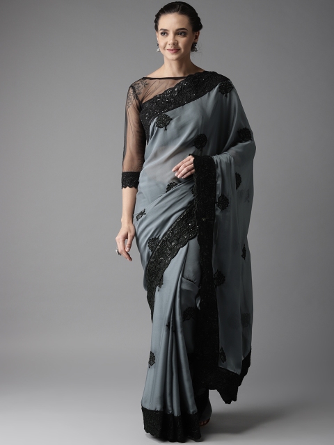 

MANOHARI Grey & Black Embroidered Saree