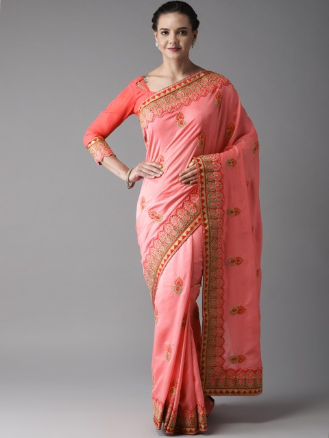 

MANOHARI Pink & Golden Woven Design Saree