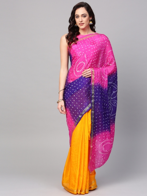

Mitera Hand Dyed Multicolour Bandhani Silk Sustainable Saree, Pink