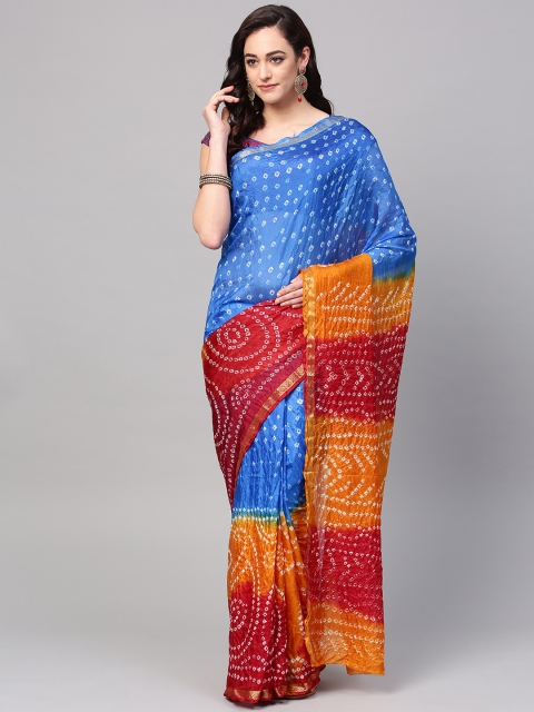 

Geroo Jaipur Blue & Orange Dyed Handloom Bandhani Saree