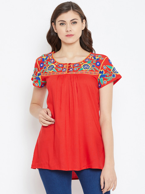 

Toshee Women Red Embroidered Top