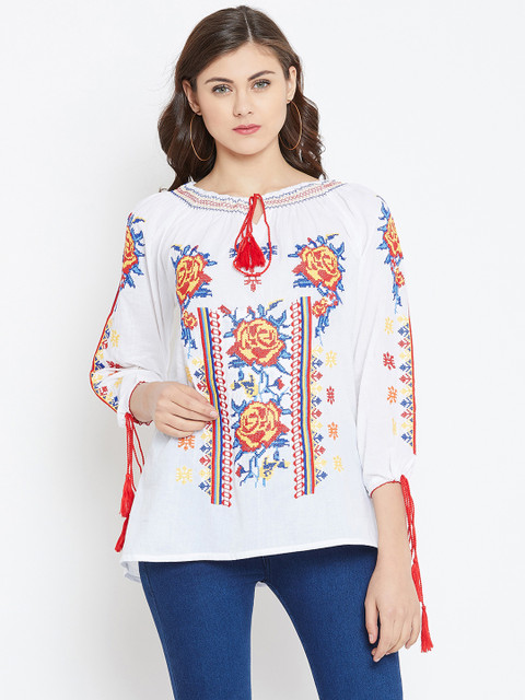 

Toshee Women White Printed Pure Cotton Top