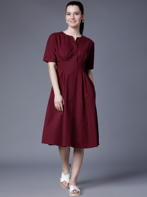 

Tokyo Talkies Women Maroon Solid Fit and Flare Dress