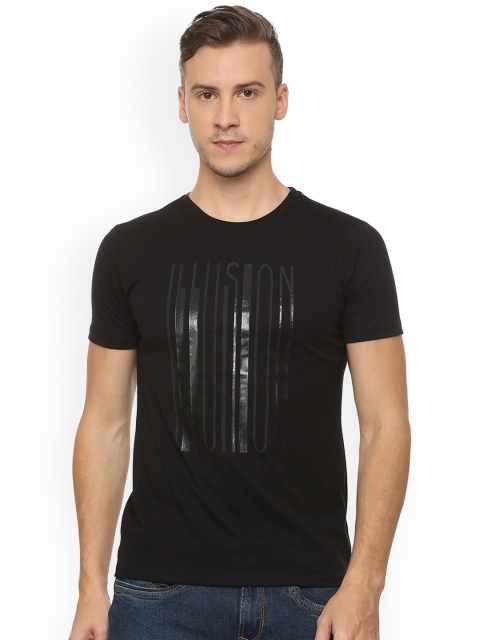 

V Dot Men Black Printed Round Neck T-shirt