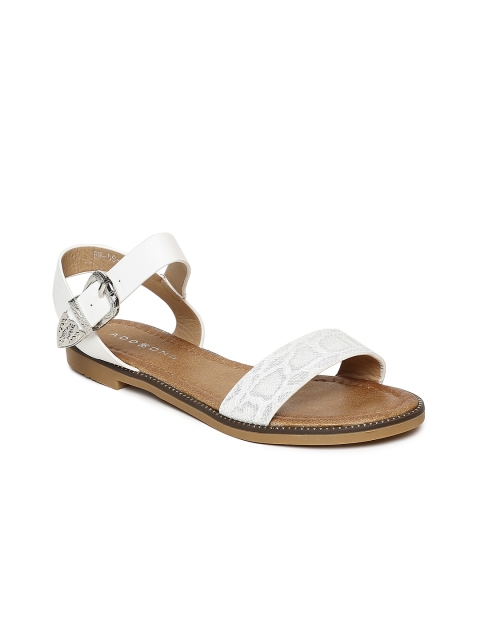 

Addons Women White & Grey Printed Open Toe Flats