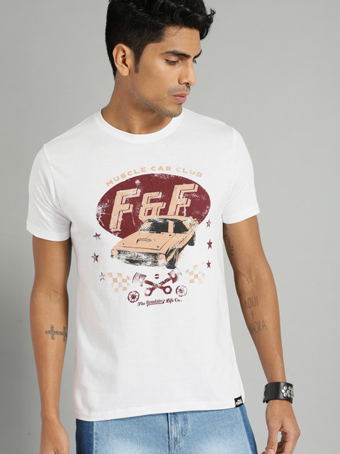 

Roadster Men White Printed Round Neck T-shirt