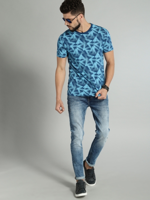 

Roadster Men Blue Printed Round Neck T-shirt