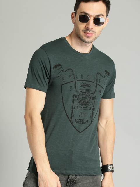 

The Roadster Lifestyle Co Men Green Printed Round Neck Pure Cotton T-shirt