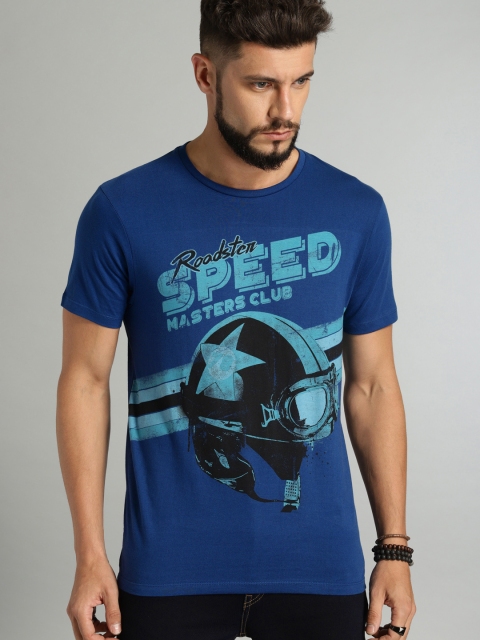 

Roadster Men Blue Printed Round Neck T-shirt