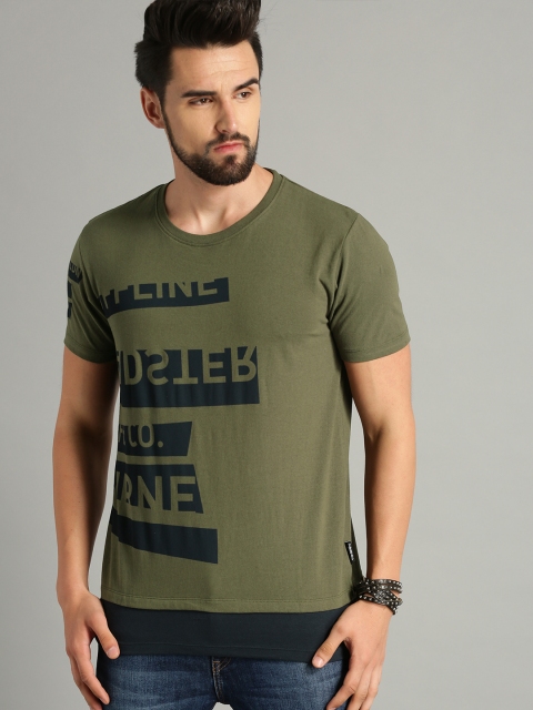 

Roadster Men Olive Green Placement Print Round Neck T-shirt