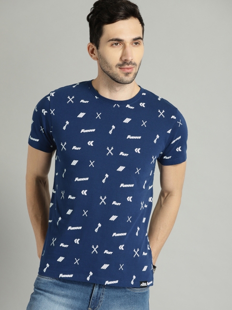 

Roadster Men Navy & White Printed Round Neck T-shirt, Navy blue