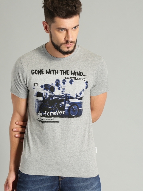 

Roadster Men Grey Printed Retro Vintage Round Neck T-shirt