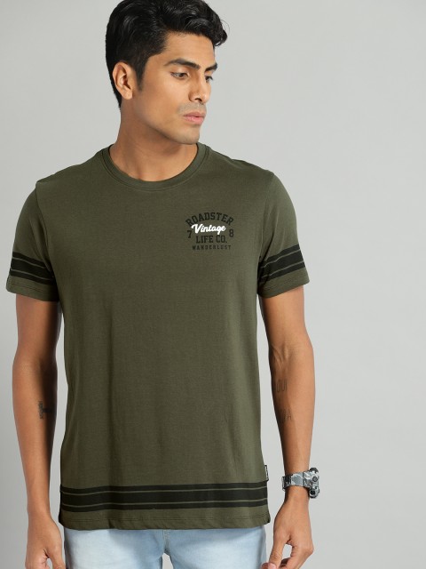 

Roadster Men Olive Green Solid Round Neck T-shirt