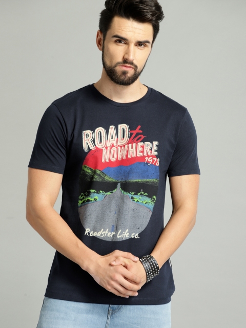 

Roadster Men Navy Blue Printed Round Neck T-shirt