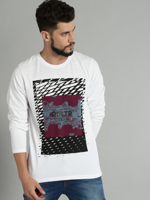 

Roadster Men White & Black Printed Round Neck T-shirt