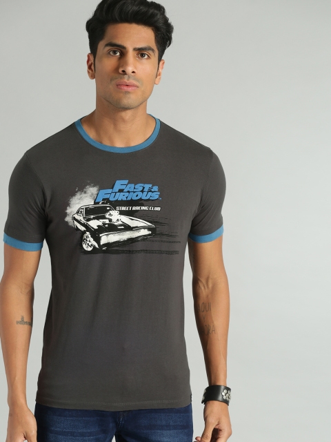 

Roadster Men Fast & Furious Charcoal Grey Striped Round Neck T-shirt
