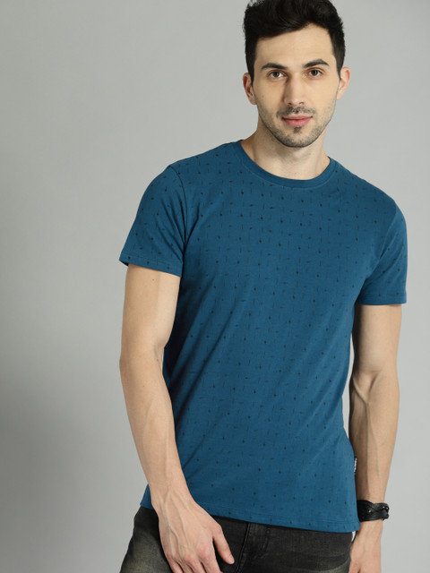 

Roadster Men Blue Printed Round Neck T-shirt