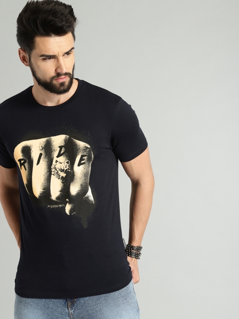 

Roadster Men Navy Blue Printed Round Neck T-shirt