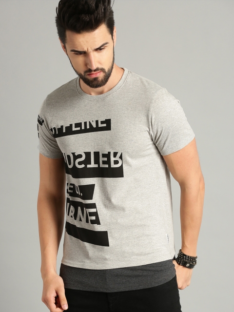

The Roadster Lifestyle Co Men Grey Melange Placement Print Round Neck Pure Cotton T-shirt