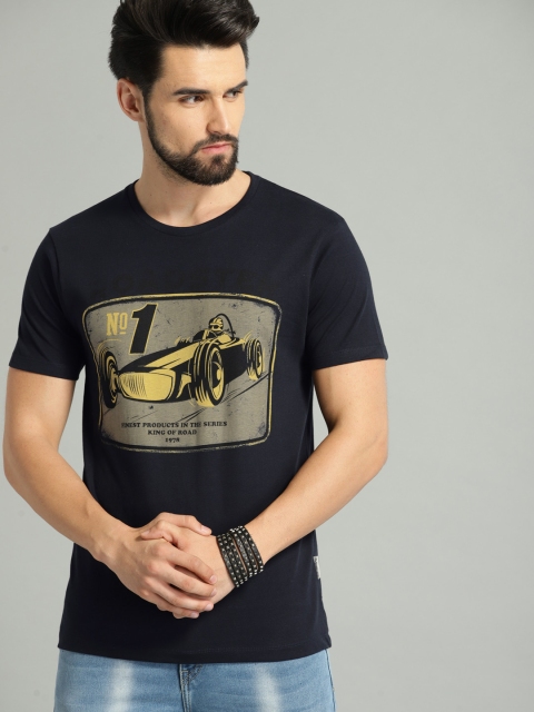 

Roadster Men Navy Blue Printed Retro Vintage Round Neck T-shirt
