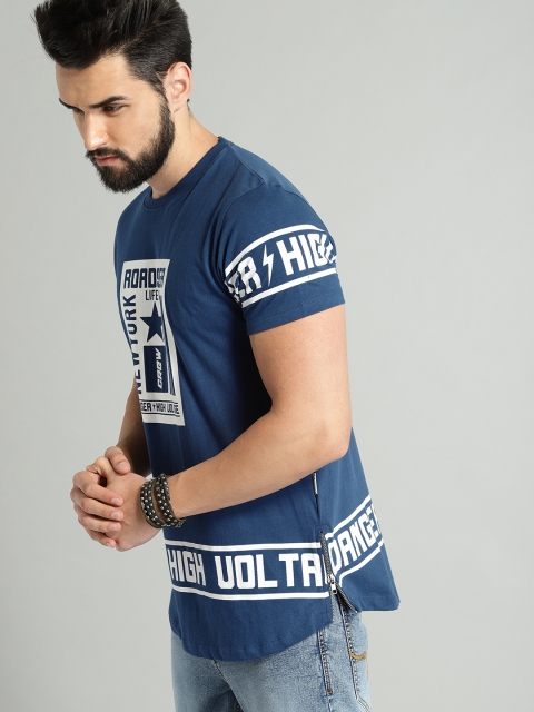 

Roadster Men Blue Placement Print Round Neck T-shirt