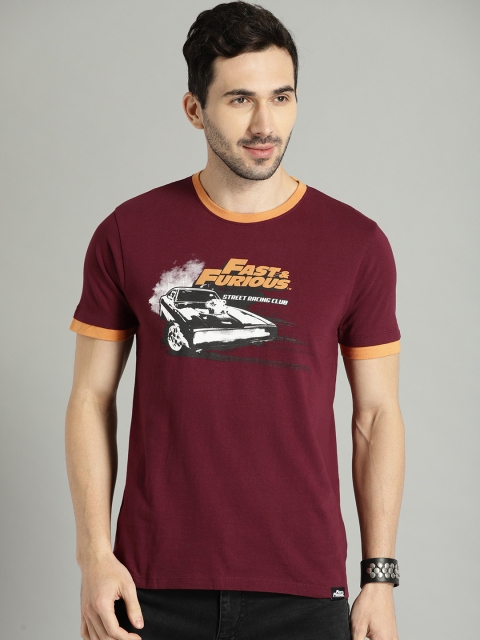 

Roadster Men Maroon Printed Round Neck T-shirt