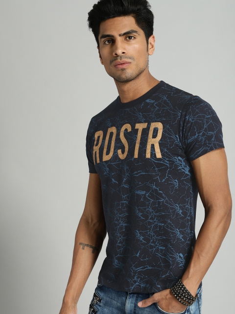 

The Roadster Lifestyle Co Men Navy Blue Printed Round Neck Pure Cotton T-shirt