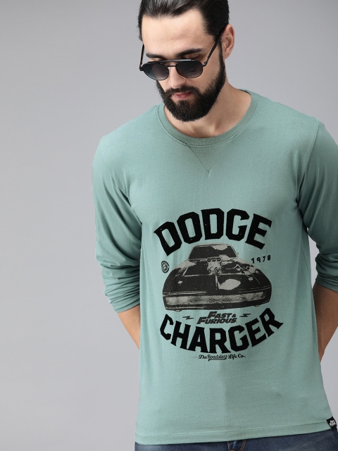 

Roadster Men Blue Printed Round Neck T-shirt