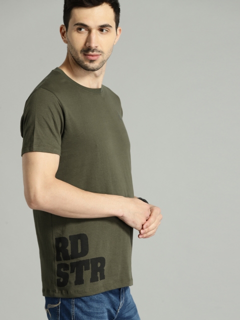 

Roadster Men Olive Green Printed Round Neck T-shirt