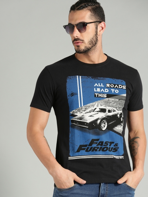 

Roadster Men Black Printed Round Neck T-shirt