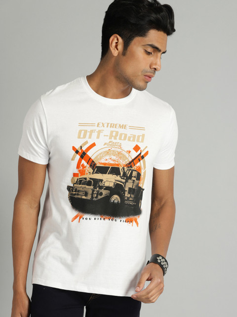 

Roadster Fast and Furious Men White Printed Round Neck T-shirt