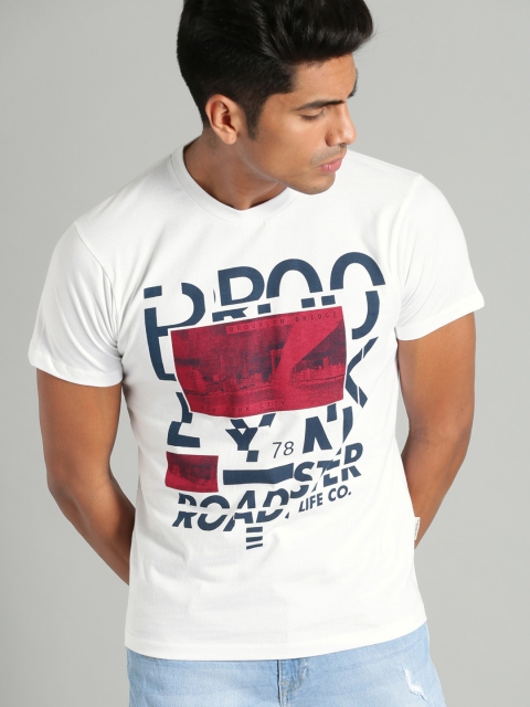 

Roadster Men White Printed Round Neck T-shirt