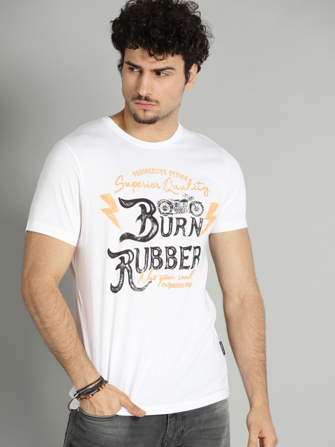 

Roadster Men White Printed Round Neck T-shirt