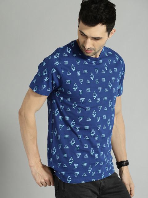 

Roadster Men Blue & White All Over Print Round Neck T-shirt