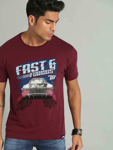 

Roadster Men Maroon Printed Fast & Furious Round Neck T-shirt