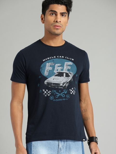 

Roadster Men Navy Blue Printed Round Neck T-shirt