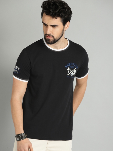 

Roadster Men Black Solid Round Neck T-shirt