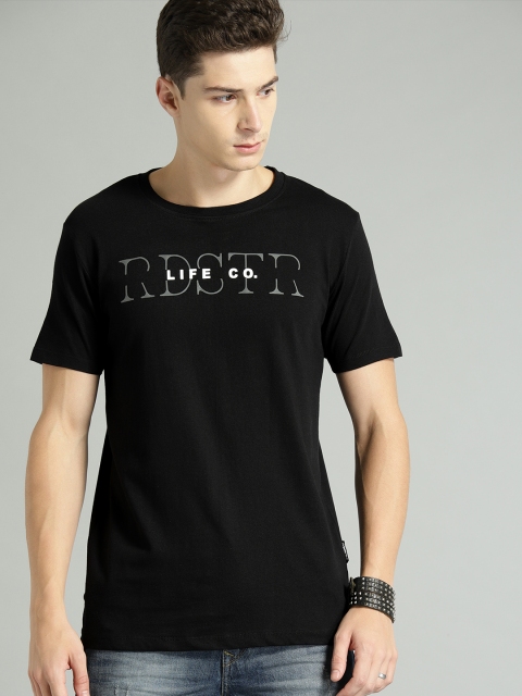 

Roadster Men Black Printed Round Neck T-shirt