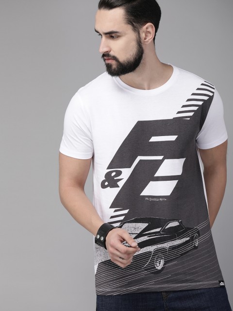 

Roadster Men White Printed Round Neck T-shirt
