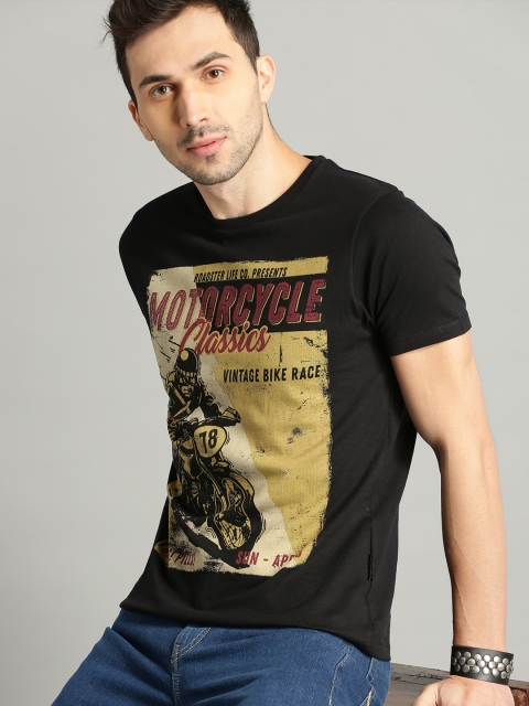 

Roadster Men Black Printed Retro Vintage Round Neck T-shirt
