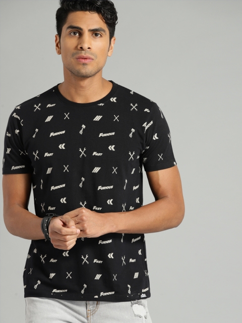 

Roadster Men Black Printed Round Neck T-shirt