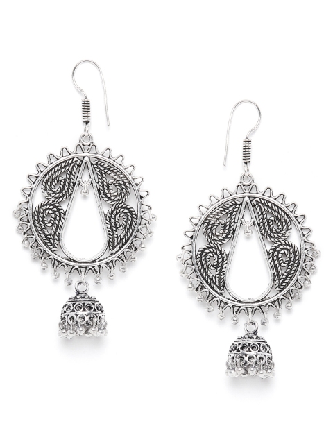 

ZeroKaata Silver-Toned Oxidised Dome Shaped Jhumkas