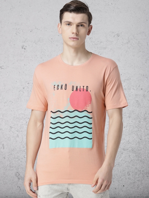 

Ecko Unltd Men Peach Printed Round Neck T-shirt