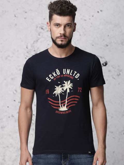 

Ecko Unltd Men Navy Blue Printed Round Neck T-shirt