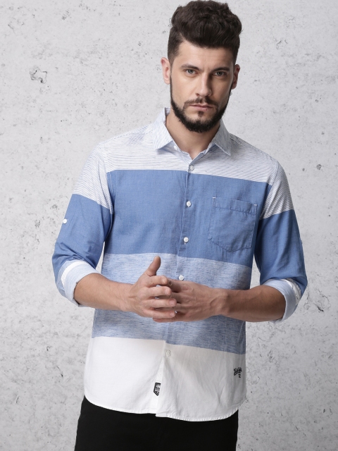 

Ecko Unltd Men Blue & White Slim Fit Striped Casual Shirt