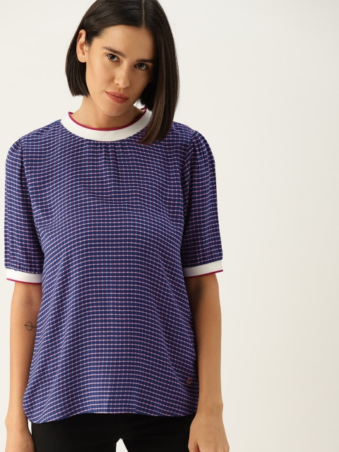 

United Colors of Benetton Women Blue Checked Top