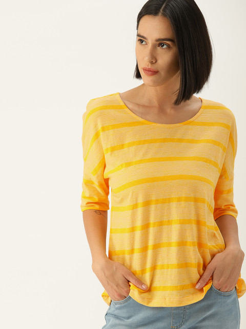

United Colors of Benetton Women Yellow Printed T-shirt