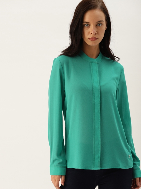 

United Colors of Benetton Women Green Regular Fit Solid Semi-sheer Casual Shirt
