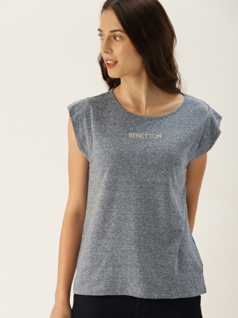 

United Colors of Benetton Women Navy Blue Solid Round Neck T-shirt