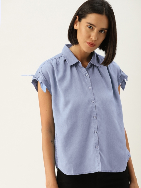 

United Colors of Benetton Women Blue Regular Fit Solid Casual Shirt